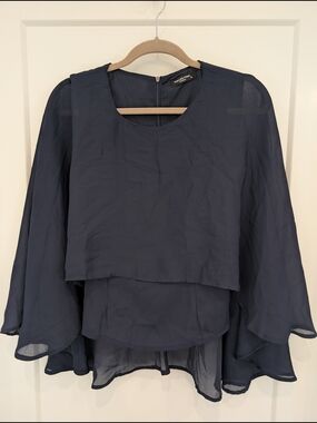 Navy Layered Chiffon Cape Style Top